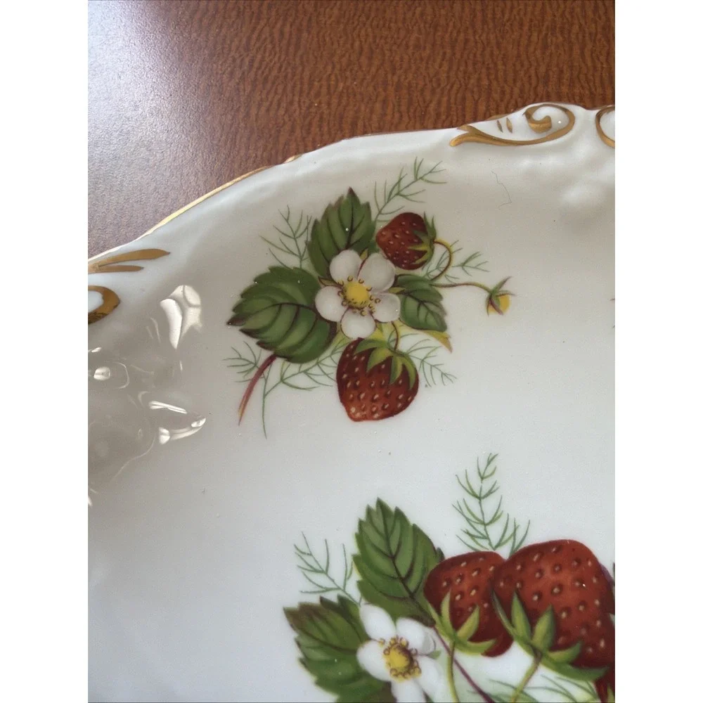 Vintage Hammersley & Co England Bone China Strawberry Ripe Bon Bon Trinket Tray